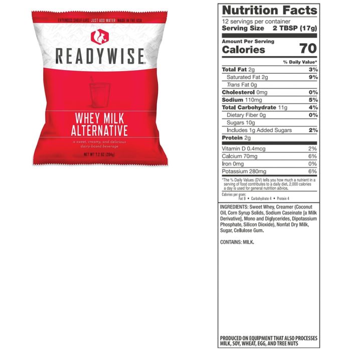 120 Servings Emergency Whey Milk Alternative Readywise