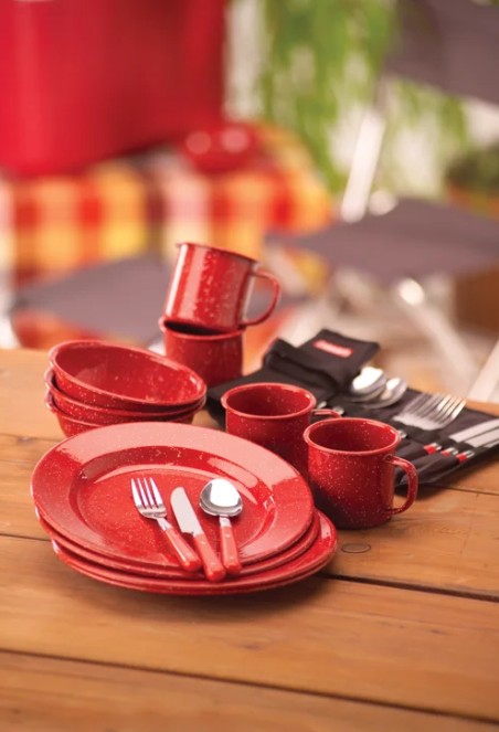 Coleman 24-Piece Speckled Enamelware Cook Set - Red Coleman