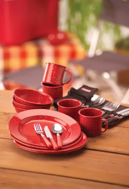 Coleman 24-Piece Speckled Enamelware Cook Set - Red Coleman