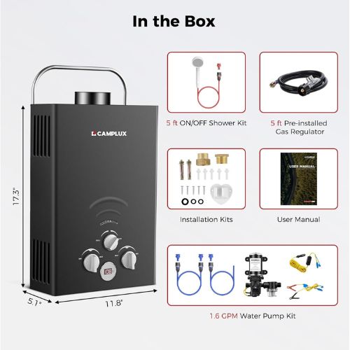 Camplux BW158BP60 Camping Water Heater With Pump Kit Camplux