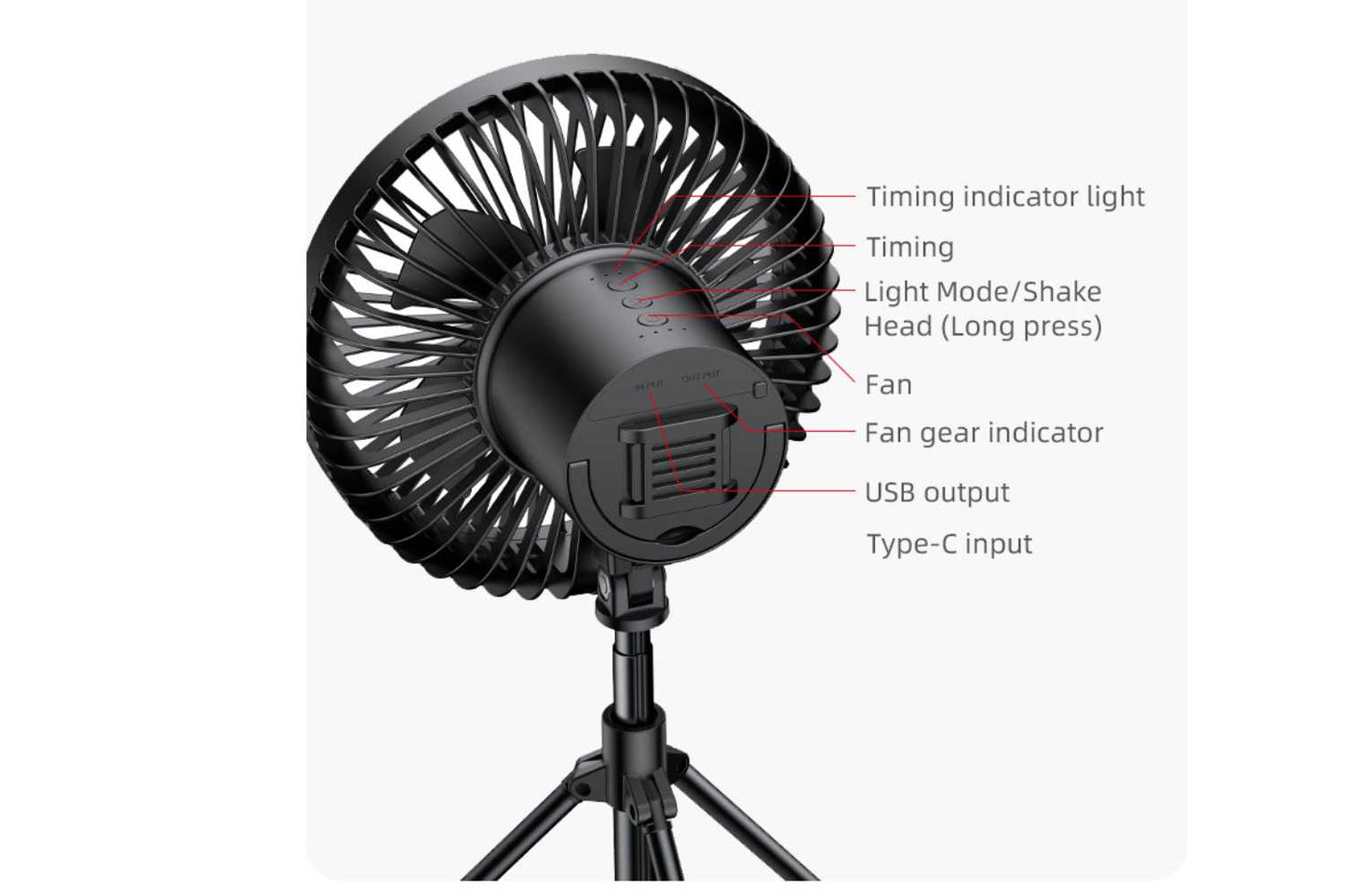 Tripod Portable Fan with Night Light Life inTents