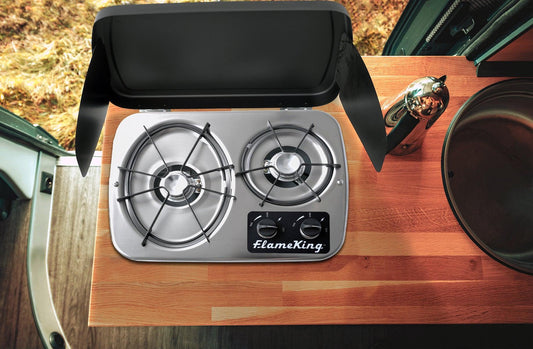 Flame King 2 Burner Built-In RV Trailer Stove with Wind Shield Flame King Products