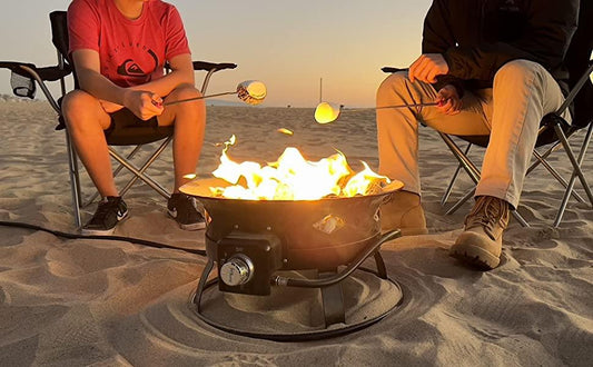 Flame King Outdoor Portable Propane Gas 19″ Fire Pit Bowl with Self Igniter Cover Carry Straps Flame King Products