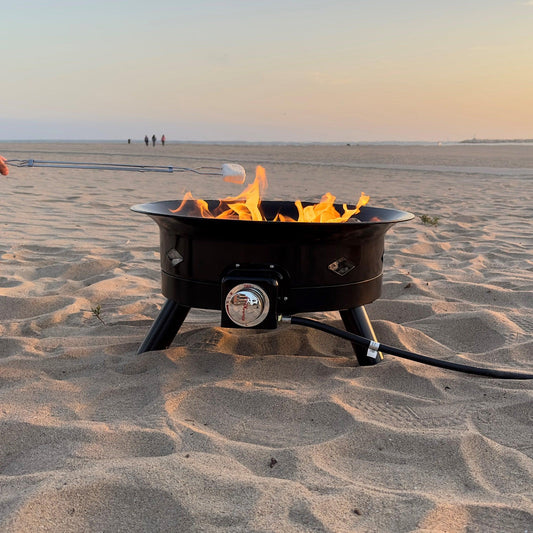 Flame King Outdoor Portable Propane Gas 24" Fire Pit Bowl with Self Igniter Cover Carry Straps Flame King Products