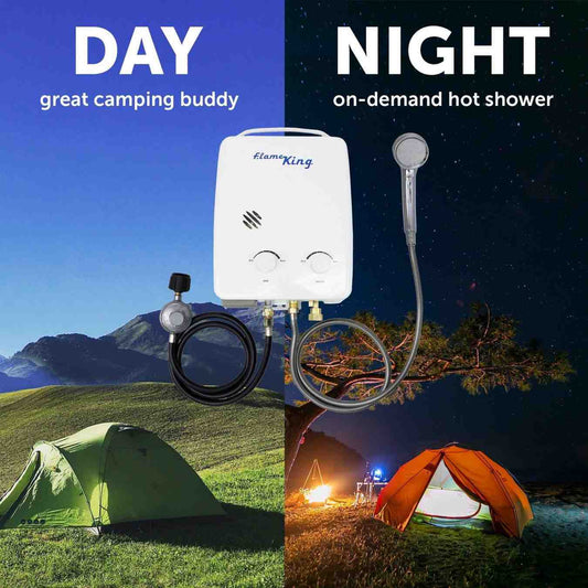 Flame King Tankless Outdoor Portable Camping Hot Shower Propane Gas 5L 1.32GPM Water Heater 34,000 BTU Flame King Products