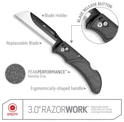 3" Rzaor-Work Grey-3 Knife Outdoor Edge