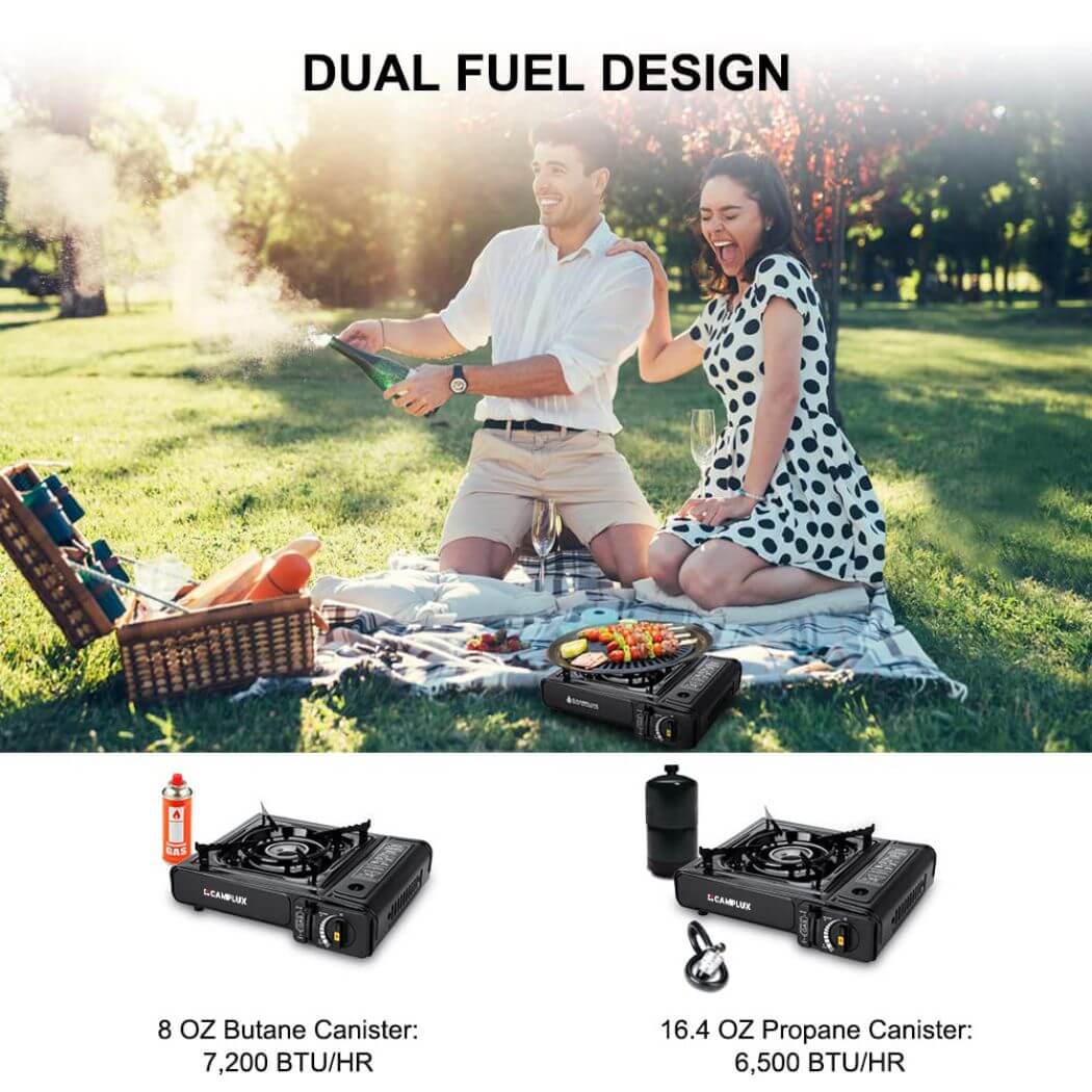 Camplux Dual Fuel Propane & Butane Stove with Carrying Case, Portable Camping Stoves with CSA Certification Camplux