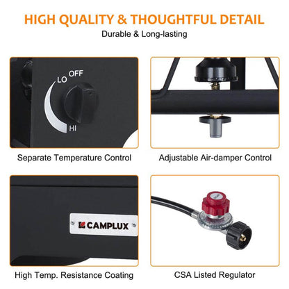 260,000 BTU High Pressure Double Propane Burner - Heavy Duty Cookware Camplux