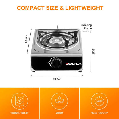 Camplux Single Burner Propane Stove 9,800 BTU, Portable Gas Stoves Camplux