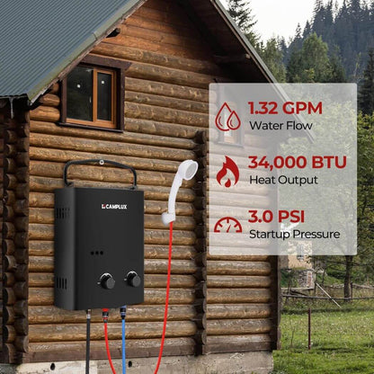 Camplux AY132BP43 Portable Propane Water Heater Pump Kit Camplux
