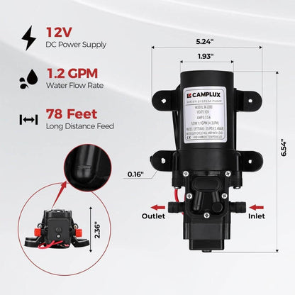 Camplux AY132BP43 Portable Propane Water Heater Pump Kit Camplux