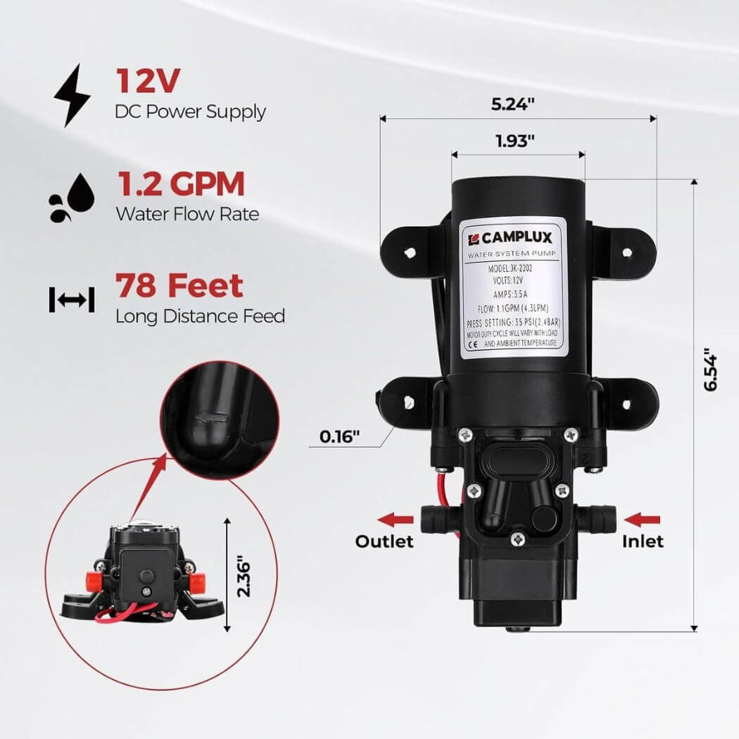 Camplux AY132GP43 Portable Propane Water Heater Pump Kit Camplux