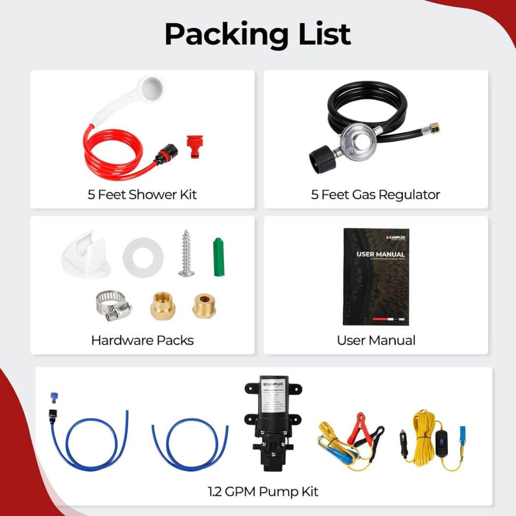 Camplux AY132P43 Portable Propane Water Heater Pump Kit Camplux