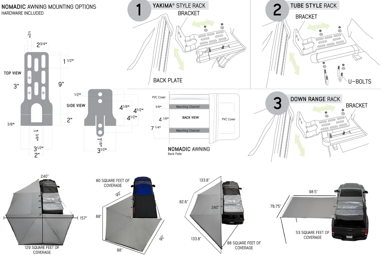 Nomadic Awning 180 Degree - Dark Gray Cover With Black Cover