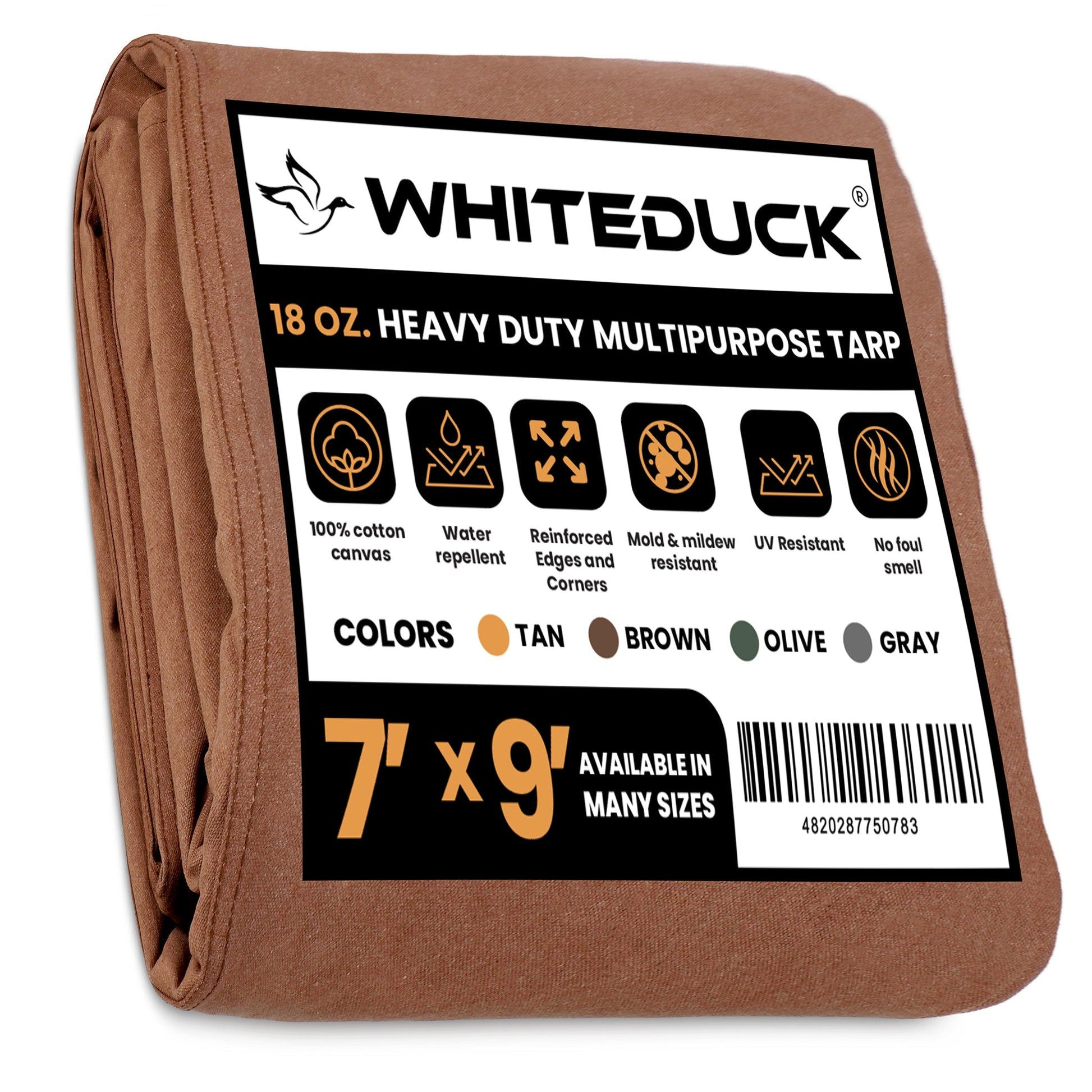 7' x 9' Canvas Tarp – 100% Cotton, 18 oz Heavy-Duty White Duck Outdoors