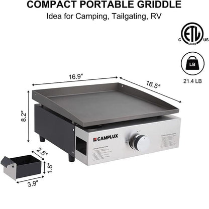 Camplux Outdoor Portable Griddles for RV, Camping and Tailgating - 17 Inch 13,000 BTU Camplux