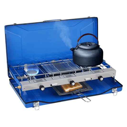 Camplux Propane Camping Stove 2 Burners & 1 Grill, 20,400 BTU Auto-Ignition Camplux