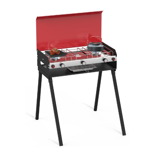 Camplux Propane Camping Stove 2 Burners & 1 Grill, 15,000 BTU Auto-Ignition Camplux