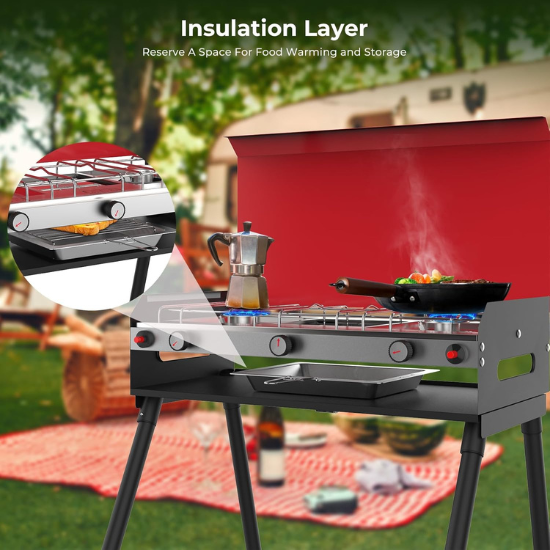 Camplux Propane Camping Stove 2 Burners & 1 Grill, 15,000 BTU Auto-Ignition Camplux
