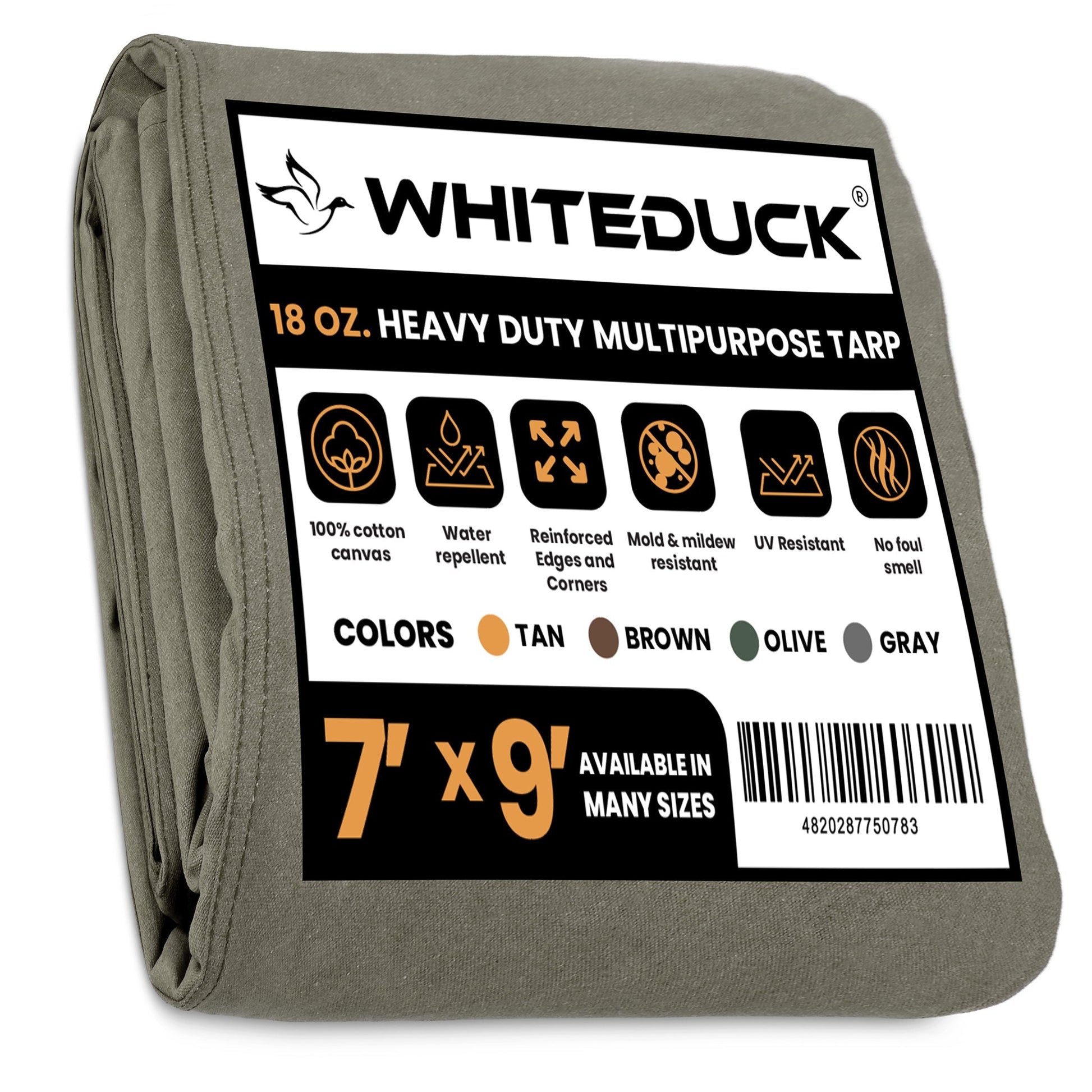 7' x 9' Canvas Tarp – 100% Cotton, 18 oz Heavy-Duty White Duck Outdoors