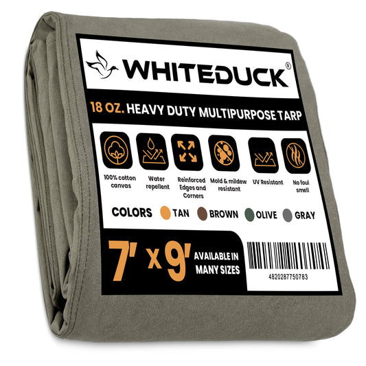 7' x 9' Canvas Tarp – 100% Cotton, 18 oz Heavy-Duty White Duck Outdoors