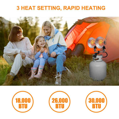 Propane Tank Top Heater, Camplux Outdoor Tanktop Heater with Tip-Over Switch for Garage, Camping, Hunting, Double Burner Heavy Duty Steel 30,000 BTU Camplux