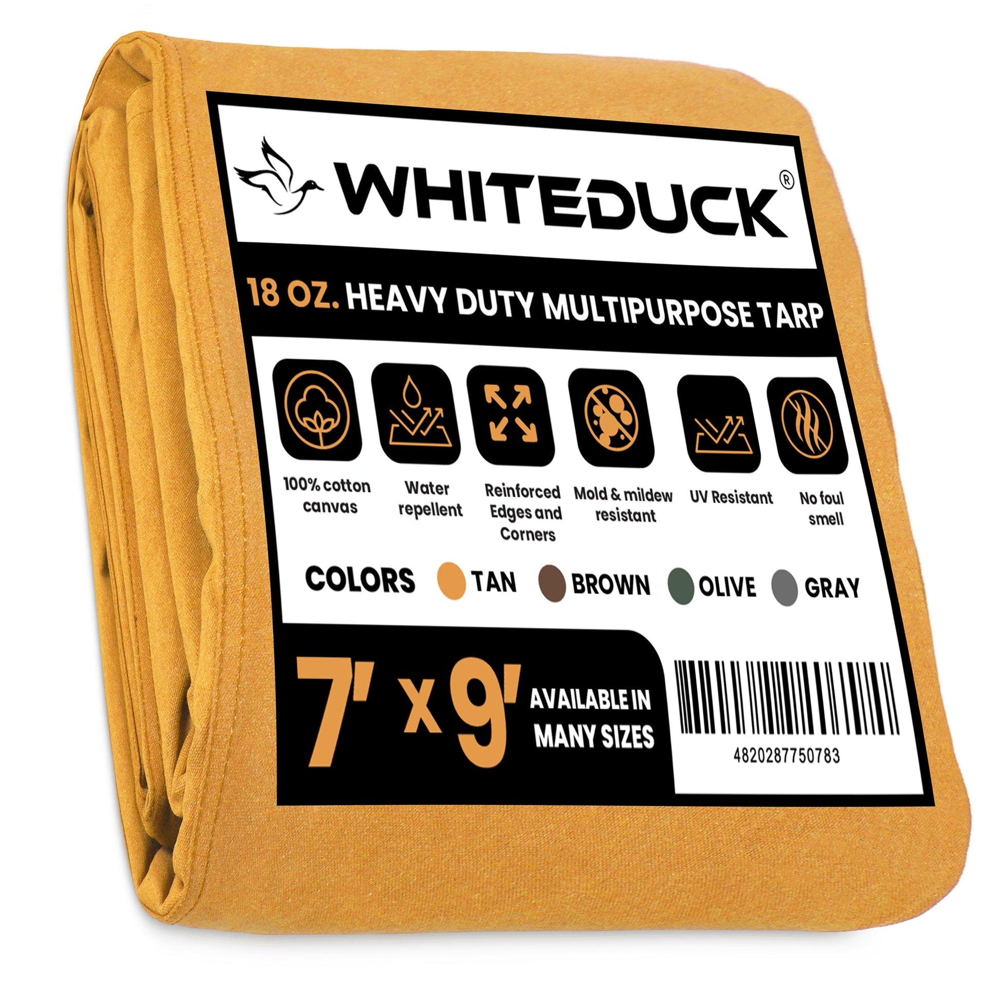7' x 9' Canvas Tarp – 100% Cotton, 18 oz Heavy-Duty White Duck Outdoors
