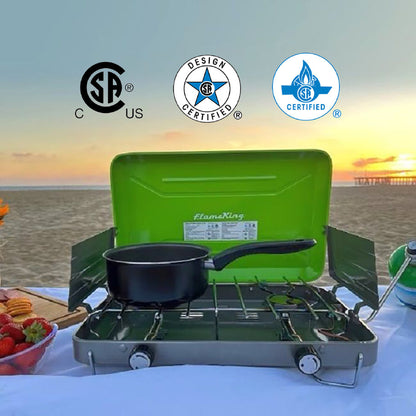 Flame King 2 Burner Portable Propane Gas Camping Stove Grill