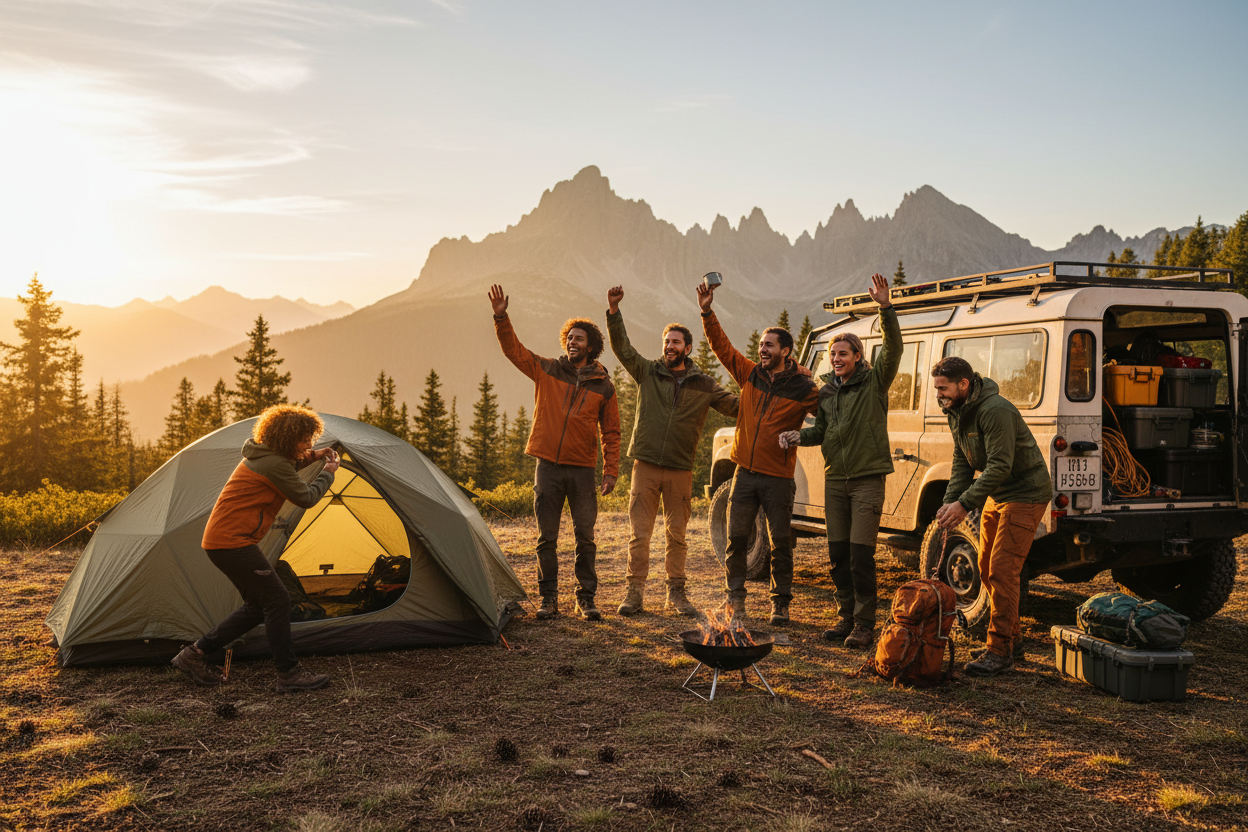 create a hero image to use on my homepage of my website that is catchy and fun with people in it in the outdoors