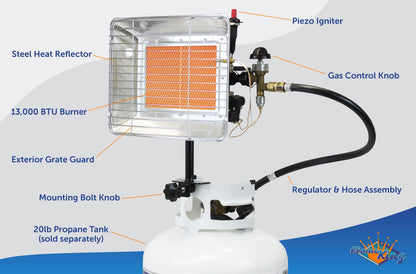 Flame King 13,000 BTU Outdoor Portable Propane Tank Top Heater Igniter Flame King Products