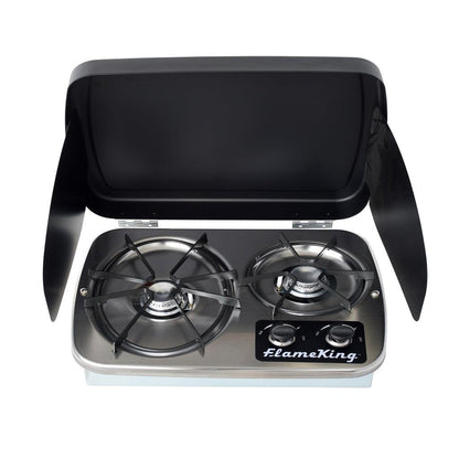 Flame King 2 Burner Built-In RV Trailer Stove with Wind Shield