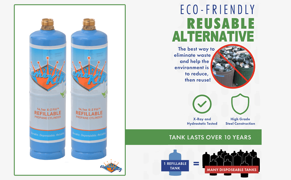 Flame King 2 Pack Eco Friendly Sustainable 1lb Refillable Propane Tank Welding LP Cylinder 14.1 Flame King Products