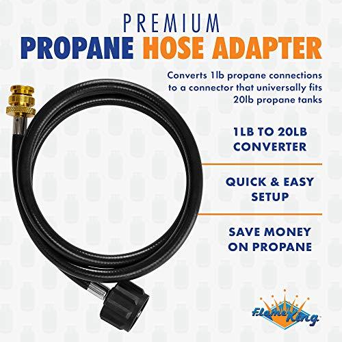 Flame King 4 Feet Propane Adapter Hose 1 lb to 20 lb Converter Replacement for QCC1 Flame King Products