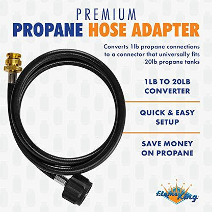 Flame King 4 Feet Propane Adapter Hose 1 lb to 20 lb Converter Replacement for QCC1 Flame King Products