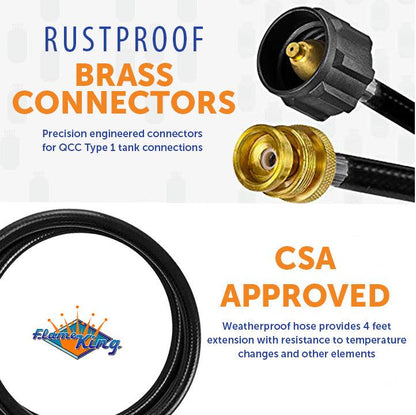 Flame King 4 Feet Propane Adapter Hose 1 lb to 20 lb Converter Replacement for QCC1 Flame King Products
