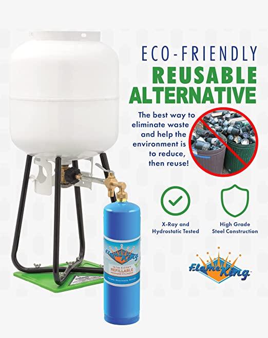 Flame King Eco Friendly Sustainable 1lb Refillable Propane Cylinder + Kit 14.1 oz