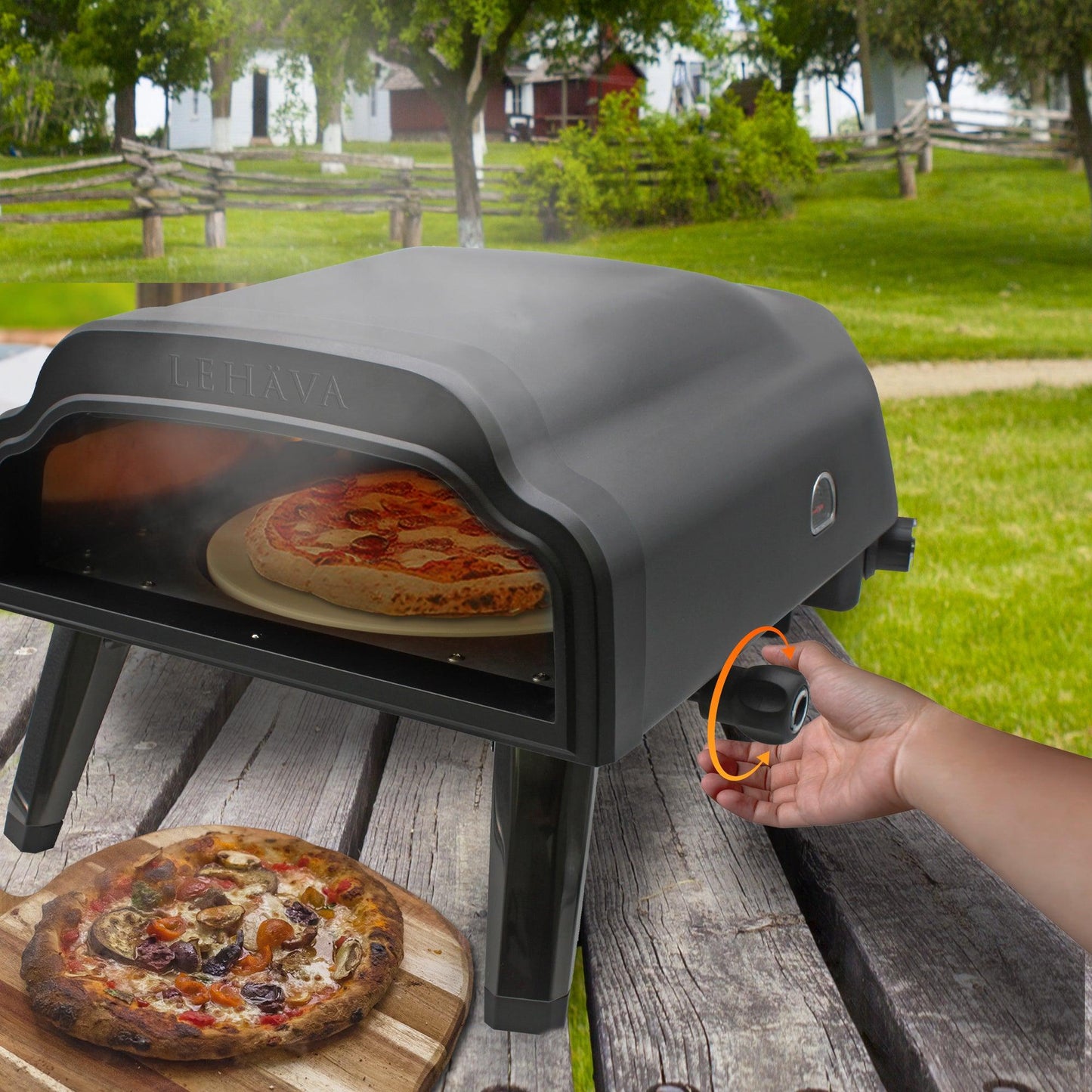 Flame King Outdoor Portable 14-inch Propane Pizza Oven Gas 360 Degree Rotating Stone Flame King Products