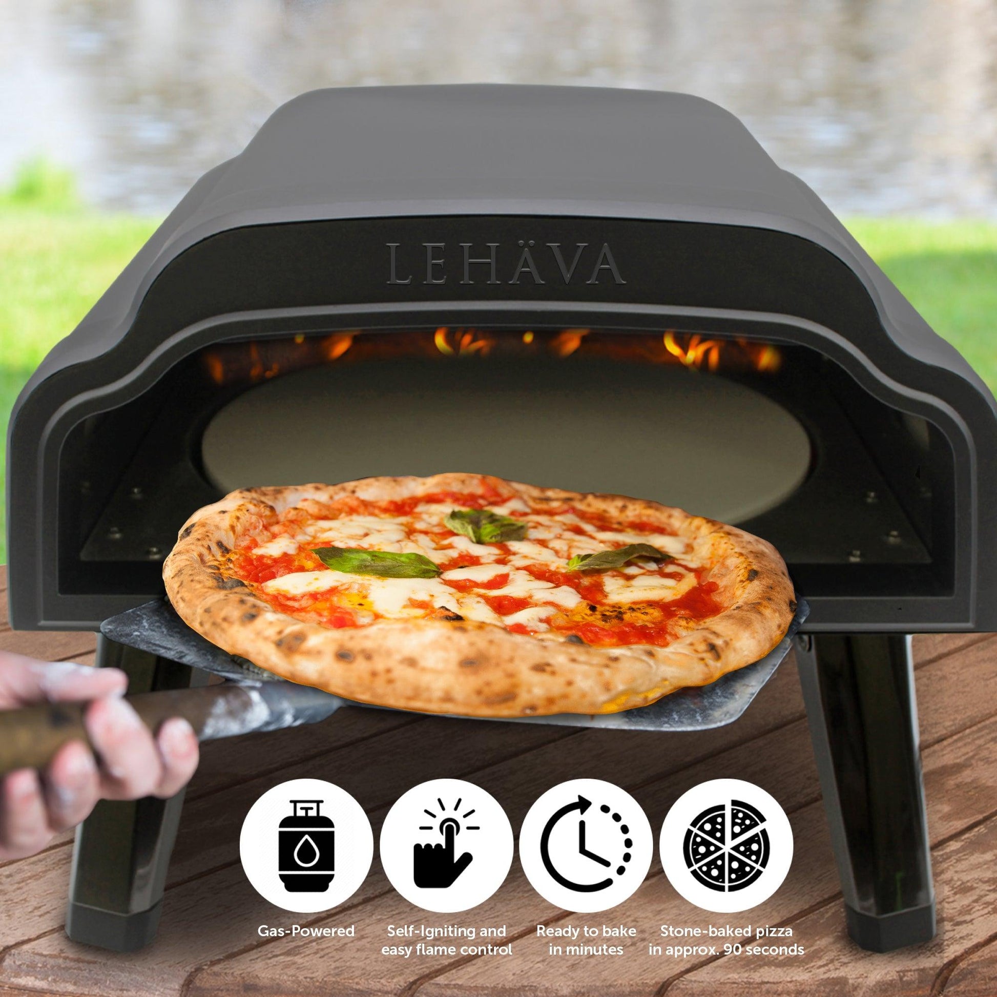 Flame King Outdoor Portable 14-inch Propane Pizza Oven Gas 360 Degree Rotating Stone Flame King Products