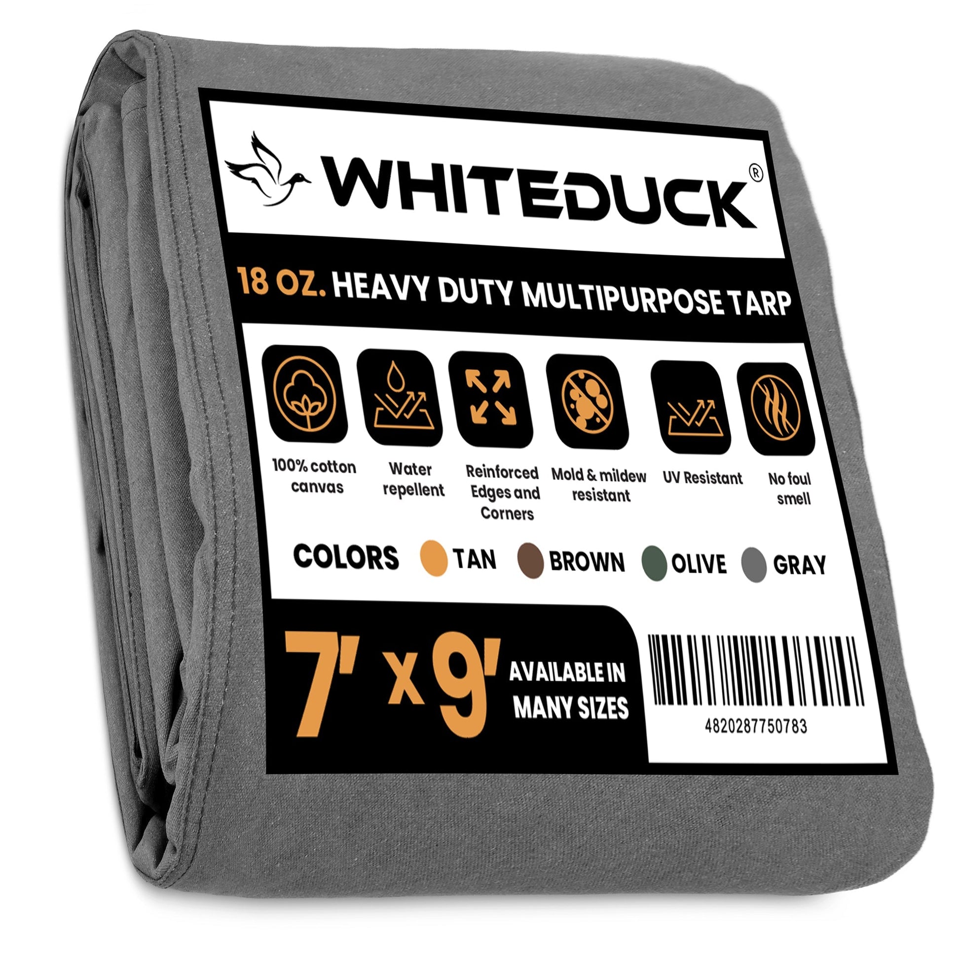 7' x 9' Canvas Tarp – 100% Cotton, 18 oz Heavy-Duty White Duck Outdoors